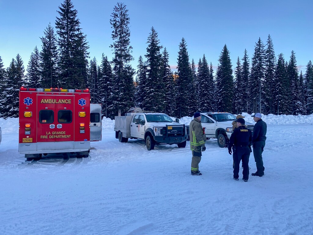(Baker County Sheriff's Office | The New York Times) A photo provided by the Baker County Sheriff's Office shows police officers and rescue personnel at the site of an avalanche in Oregon. Nick Burks, 37, an avalanche specialist for the Wallowa Avalanche Center in Joseph, Ore., was killed in an avalanche on March 6, 2024, backcountry skiing in the Elkhorn Mountains, the authorities said.