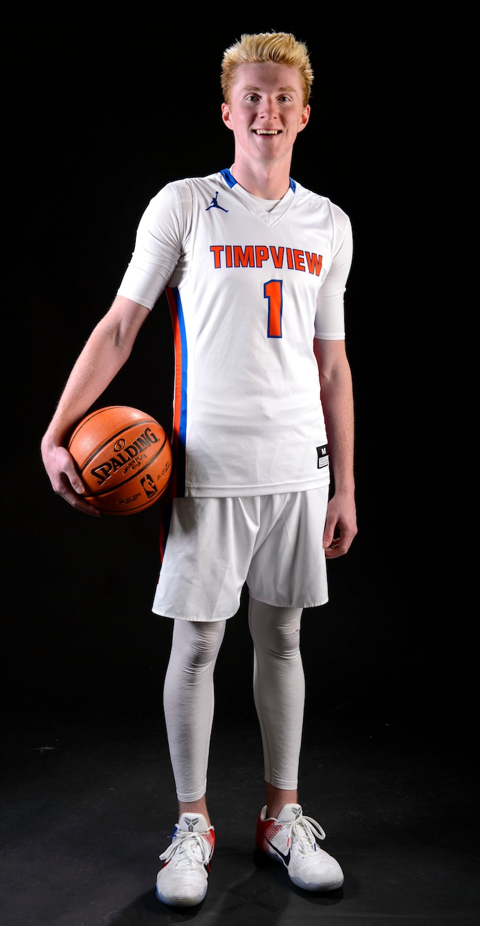 (Steve Griffin  |  The Salt Lake Tribune)  Prep basketball Hunter Erickson, Timpview, in the Salt Lake Tribune studio in Salt Lake City Tuesday April 10, 2018.