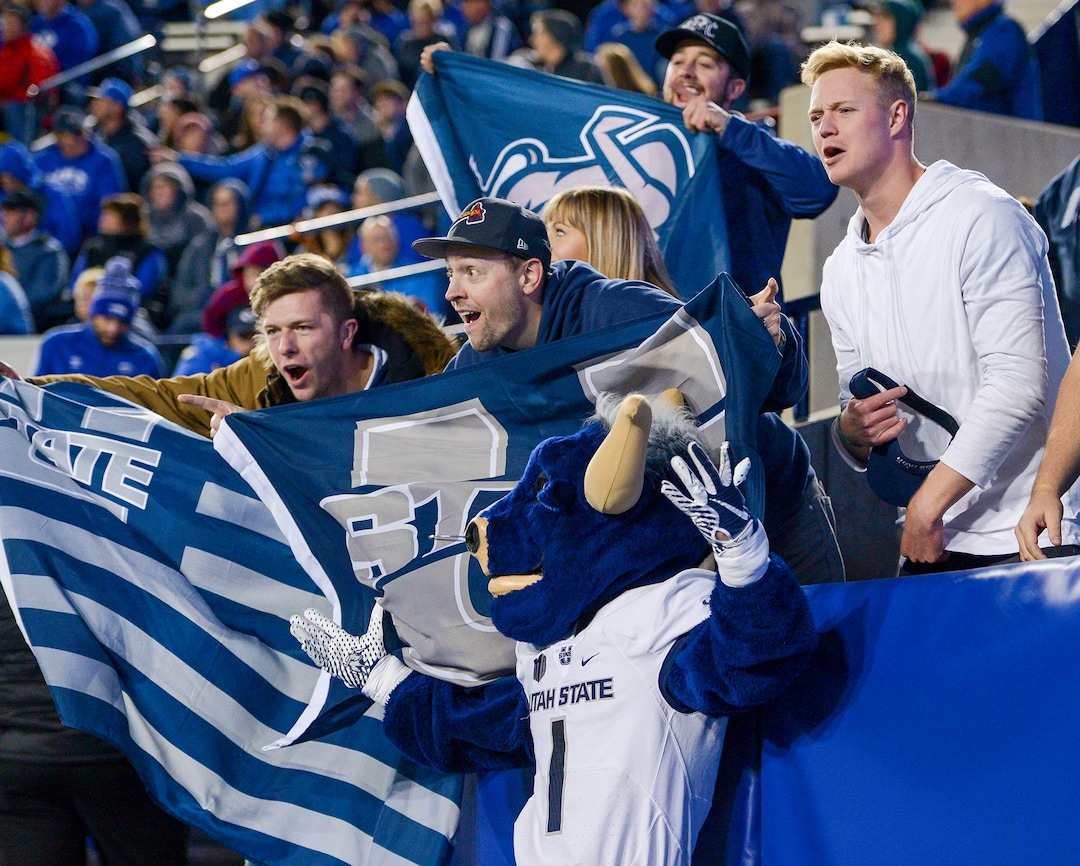 Leah Hogsten  |  The Salt Lake Tribune  Aggies lead in the third quarter 35-13 as BYU hosts Utah State University at Lavell Edwards Stadium in Provo, Friday, Oct. 5, 2018.