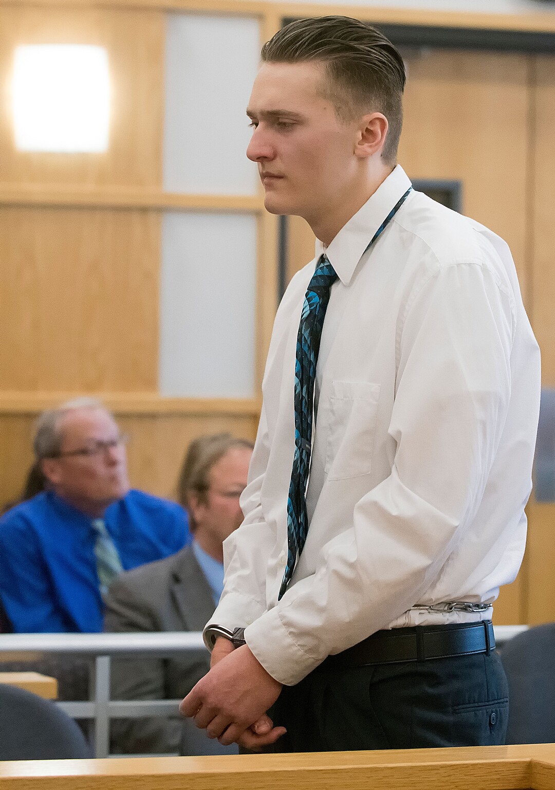 (Eli Lucero  |  Herald Journal, pool) Colter Peterson leaves the courtroom following his sentencing hearing for attempted aggravated murder and robbery, Thursday, Feb. 1, 2018, in Logan, Utah. Peterson received a sentence of 15 years to life for shooting Deserae Turner in February 2017, and leaving her for dead in a dry irrigation canal in Smithfield, Utah.