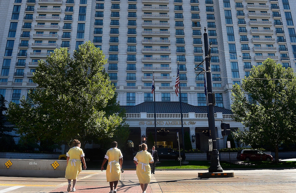 (Scott Sommerdorf  | Tribune file photo) Three maids cross Main Street from the Little America Hotel to the Grand America Hotel in downtown Salt Lake City, Wednesday, September 10, 2014. The leisure and hospitality sector of Utah's economy added the most jobs between March 2018 and March 2019.