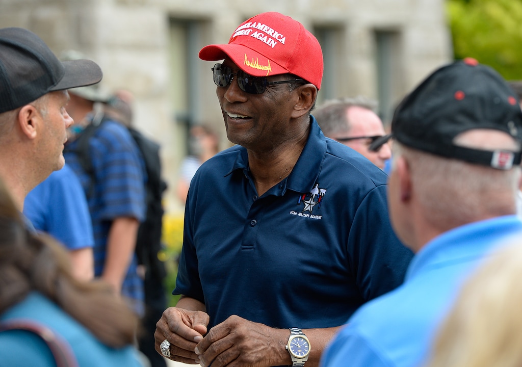 (Francisco Kjolseth  |  The Salt Lake Tribune)  Burgess Owens, former NFL player and now 4th District GOP nominee for Congress, attends a rally in support of police officers at City Hall in Salt Lake City on Saturday, June 20, 2020.