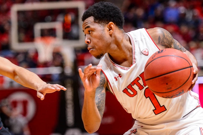 (Trent Nelson | The Salt Lake Tribune)  Utah Utes guard Justin Bibbins (1) as the University of Utah hosts USC, NCAA basketball at the Huntsman Center in Salt Lake City, Saturday Feb. 24, 2018.