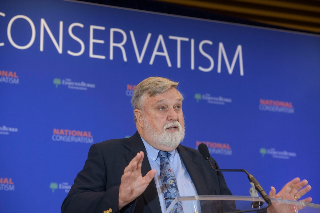 (Rod Lamkey, Jr. | AP) Douglas Wilson, Senior Minister of Christ Church, Moscow, Idaho, speaks at the National Conservatism Conference, Thursday, Sept. 4, 2025, in Washington.