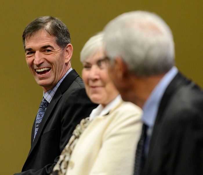 Steve Griffin  |  The Salt Lake Tribune


As the Utah Jazz celebrate the 1997 Utah Jazz team John Stockton, Gail Miller and Jerry Sloan talk about their memories of the historic season during press conference at Vivint Smart Home Arena in Salt Lake City Wednesday March 22, 2017.
