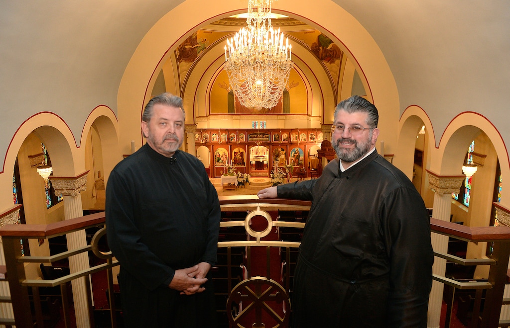(Al Hartmann  |  The Salt Lake Tribune) 	
The Rev. Mario Giannopoulos, left, and the Rev. George Nikas were recently appointed to serve Salt Lake City's Holy Trinity Cathedral and Holladay’s Prophet Elias Church.