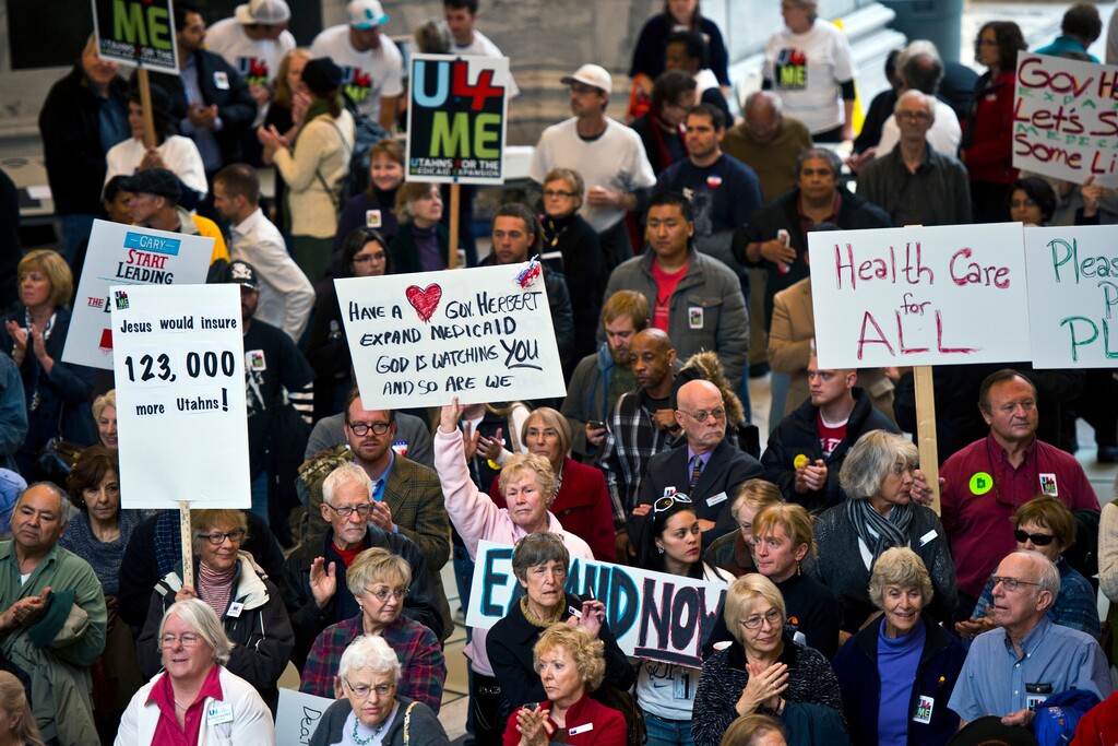 (Chris Detrick  |  Tribune file photo) Supporters of expanding Medicaid in Utah for low-income residents rallying on Capitol Hill in 2013.  On Friday, supporters of the expansion announced they will seek to place the issue on the state’s November 2018 ballot.