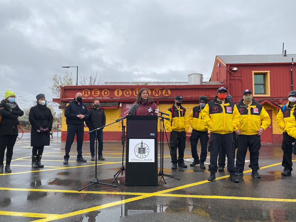 (Photo courtesy of Salt Lake City Mayor Erin Mendenhall) Salt Lake City Mayor Erin Mendenhall announces that the Downtown Ambassador Program is expanding to the North Temple neighborhood, during a news conference on Tuesday, April 6, 2021.