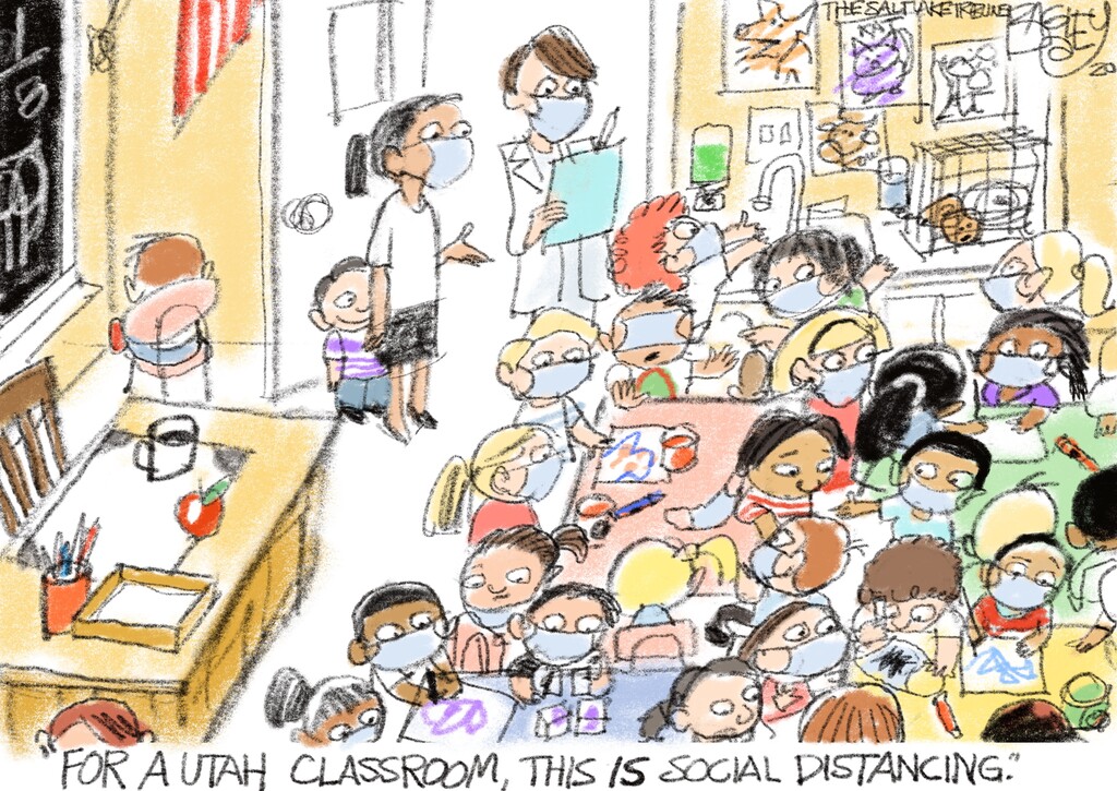 (Pat Bagley | The Salt Lake Tribune) This cartoon, titled "Social Distance Studies," appears in The Salt Lake Tribune on Wednesday, July 22, 2020.