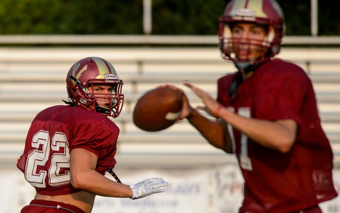 (Steve Griffin | The Salt Lake Tribune) Viewmont High School running back Cameron Brown runs a pass route during practice in Bountiful Wednesday September 6, 2017.