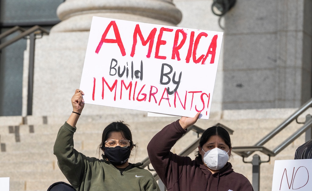 (Rick Egan | The Salt Lake Tribune)  Participants gather on the steps of the Capitol, for the national Day Without Immigrants rally, on Monday, Feb. 14, 2022. In an op-ed published in The Washington Post on Tuesday, Gov. Spencer Cox wrote that he supports a proposal that would allow states to sponsor immigrants.