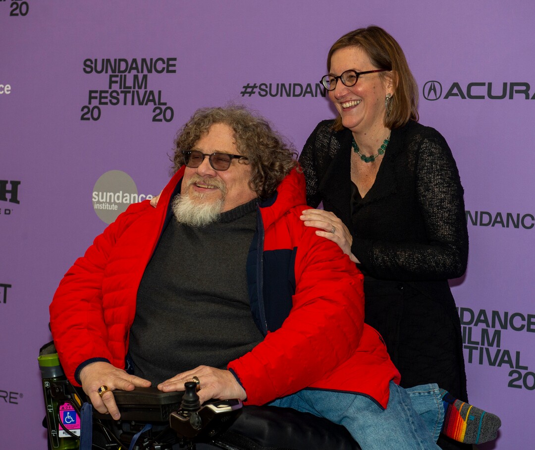 (Rick Egan  |  The Salt Lake Tribune)     Jim LeBrecht director/producer/subject, and Nicole Newnhan, director/producer on the red carpet for the film "Crip Camp", the opening night film of the 2020 Sundance Film Festival, at the Eccles Theatre in Park City, Thursday, Jan. 23, 2020.