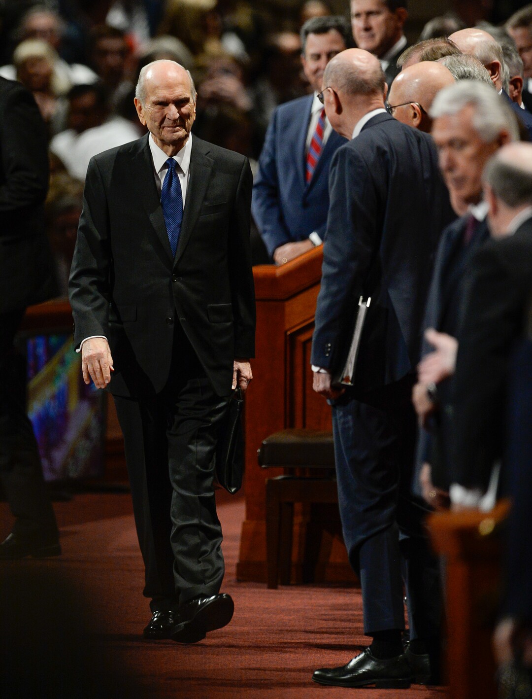 (Francisco Kjolseth  |  The Salt Lake Tribune)  President Russell M. Nelson exits at the conclusion of the Sunday morning session of the 189th twice-annual General Conference of The Church of Jesus Christ of Latter-day Saints at the Conference Center in Salt Lake City on Sunday, Oct. 6, 2019.