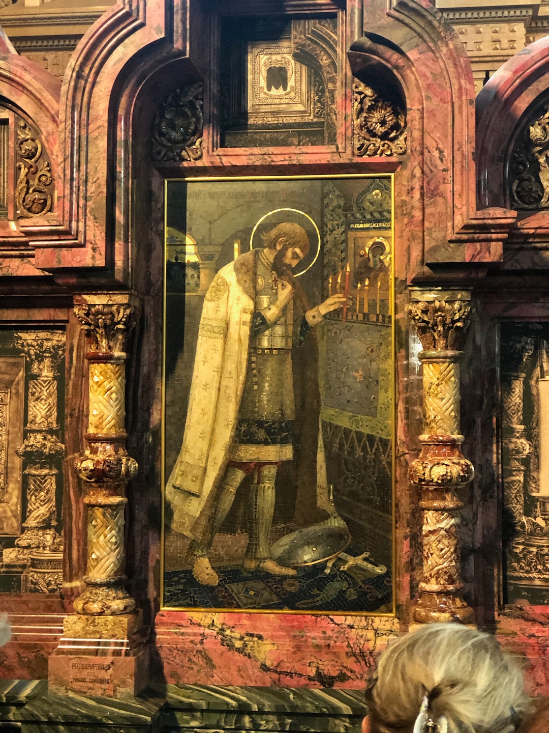 (Michael Stack  |  Special to The Salt Lake Tribune) Church of the Saviour on Spilled Blood's northern icon case, depicting Prince Alexander Nevsky.