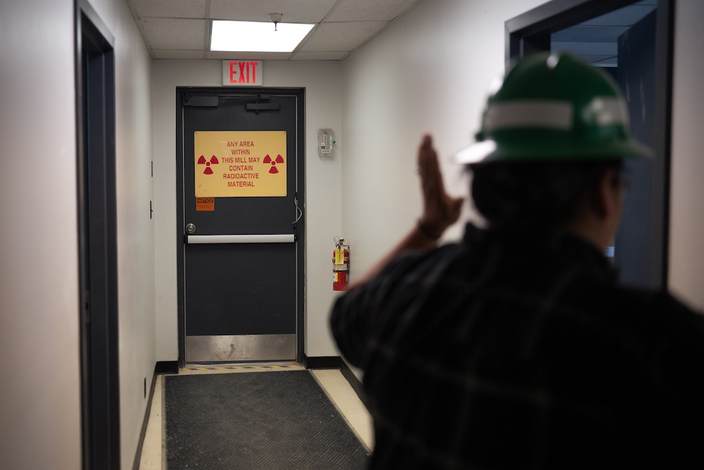 (Trevor Christensen | The Salt Lake Tribune) A sign inside the office of the White Mesa Mill on Tuesday, Aug. 13, 2024. The mill opened in 1980 and is the last conventional uranium mill in the United States.