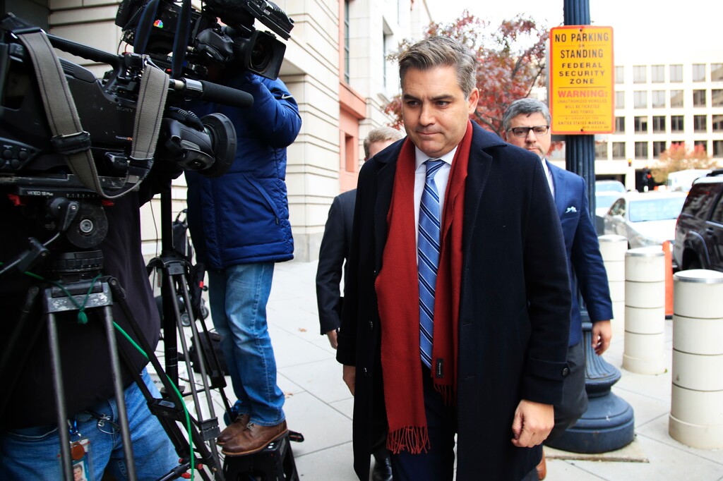 (Manuel Balce Ceneta  |  AP Photo)  CNN's Jim Acosta walks into federal court in Washington, Wednesday, Nov. 14, 2018, to attend a hearing on legal challenge against President Donald Trump's administration. Trump's administration contends it has "broad discretion" to regulate press access to the White House as it fends off a legal challenge from CNN and other outlets over the revocation of Acosta's "hard pass."