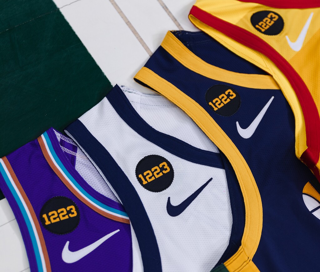(Photo courtesy of Utah Jazz) The Utah Jazz's warm-ups and jerseys for the remainder of the 2019-20 season will feature a patch honoring late coach Jerry Sloan. The patch will feature the number “1223″ in recognition of the 1,223 combined regular-season and playoff wins Sloan accumulated as the Jazz’s head coach.