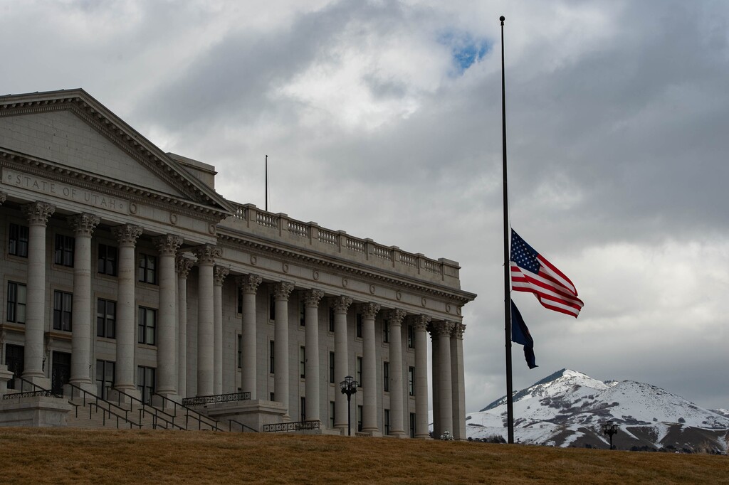 (Francisco Kjolseth | Salt Lake Tribune file photo) In coordination with a proclamation from President Biden, Gov. Spencer Cox ordered the lowering of the flag as it flies at half-staff on Tuesday, Feb. 23, 2021, at the Utah Capitol in memory of the grim milestone reached of 500,000 American lives lost to COVID-19.