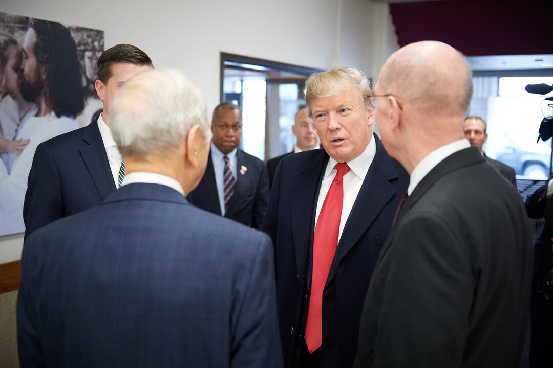 (photo courtesy LDS Church) President Donald Trump visits Welfare Square with LDS leaders on Dec, 4, 2017.
