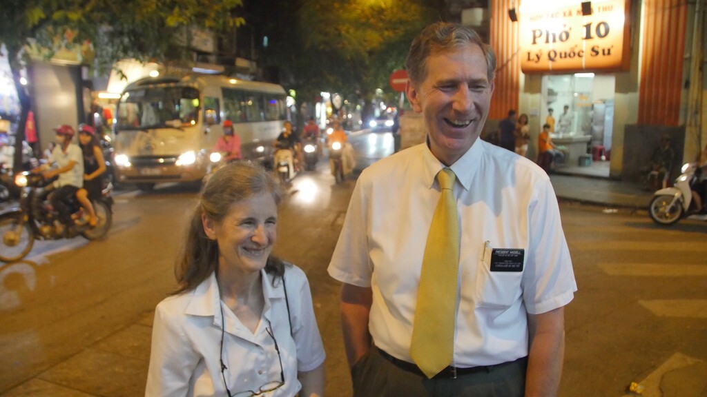 (Mike Stack for The Salt Lake Tribune) LDS Hanoi Mission President Lewis Hassell and his wife, Mary Bliss Hassell, in the Old Quarter of Hanoi.
