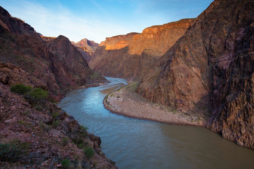 (John Burcham | The New York Times) The Colorado River flows through the Grand Canyon in 2020. A new study predicts that the river's flows will increase between 2026 and 2050.