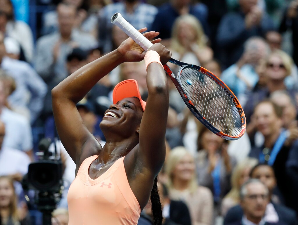 Sloane Stephens, of the United States, reacts after beating Madison Keys, of the United States, in the women's singles final of the U.S. Open tennis tournament, Saturday, Sept. 9, 2017, in New York. (AP Photo/Adam Hunger)