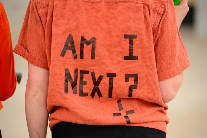 (Trent Nelson | The Salt Lake Tribune)  
High school students gathered at the Utah State Capitol in Salt Lake City to mark the anniversary of the Columbine High School massacre and call for action against gun violence, Friday April 20, 2018. Leslie Stock.