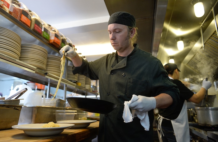 Francisco Kjolseth | The Salt Lake Tribune
Chef Fred Moesinger, of Caff Molise prepares an order of Pollo alla Gratella.