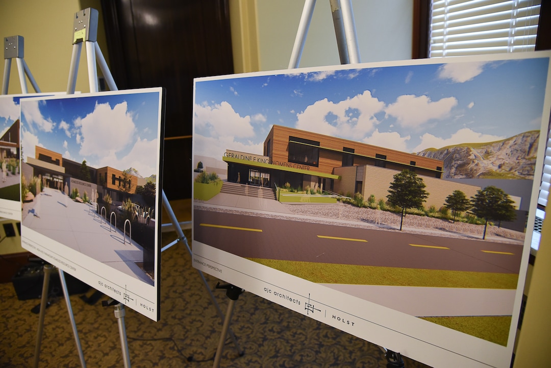 (Francisco Kjolseth  |  The Salt Lake Tribune)  Renderings give a snapshot of the three new shelters that will house a total of 700 new beds as the Homeless Resource Center Transition Team gets ready to present the planned timeline for the transition from the downtown shelter to the three new homeless resource centers during a press event at the Utah State Capitol on Wed. Jan. 23, 2019.