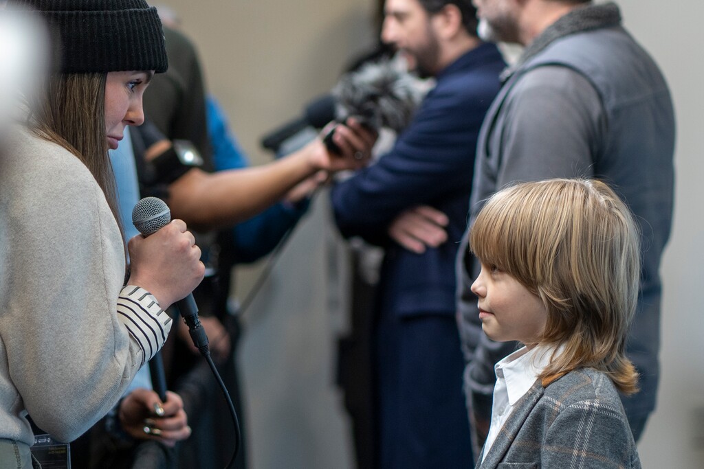(Rick Egan | The Salt Lake Tribune) Young actor Wyatt Solis talks to media before the Sundance Film Festival premiere of the made-in-Utah movie "Omaha.," at The Ray theatre in Park City, on Thursday, Jan. 23, 2025.