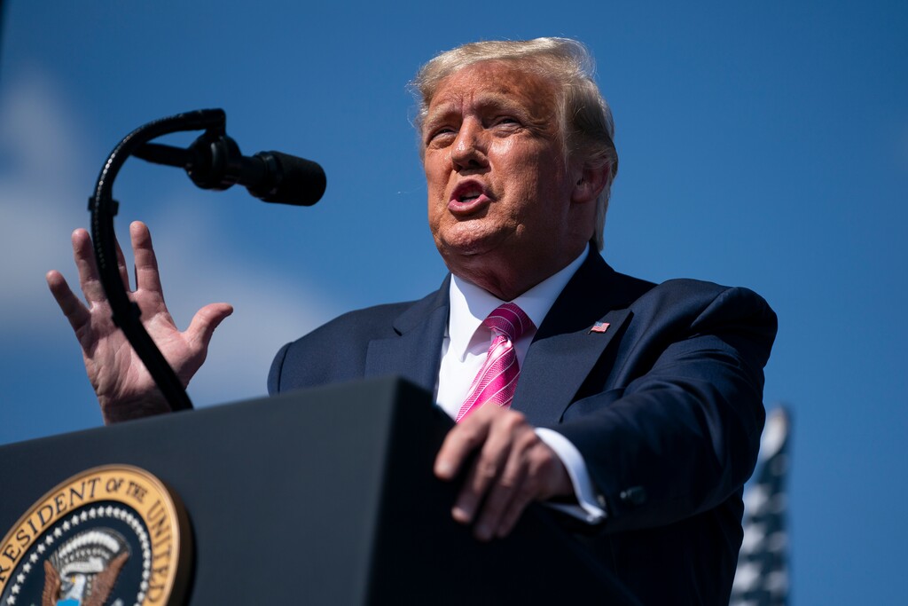 (Evan Vucci | AP file photo)  President Donald Trump speaks during a campaign rally at Robeson County Fairgrounds, Saturday, Oct. 24, 2020, in Lumberton, N.C.