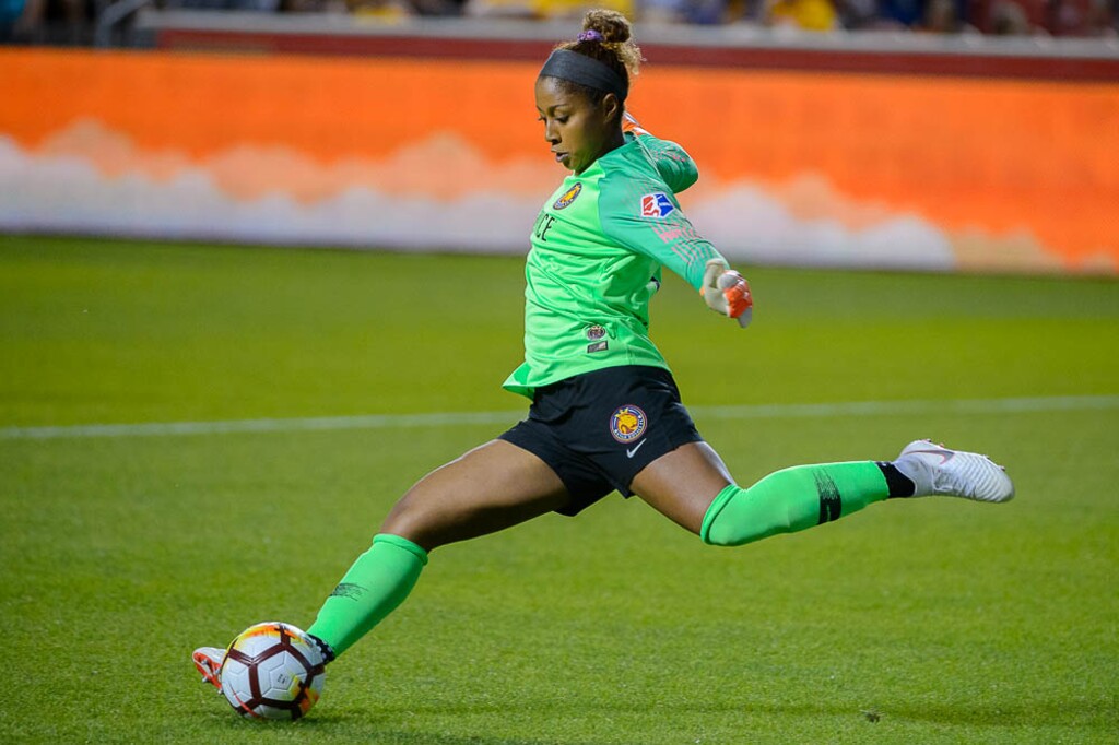 (Trent Nelson | Tribune file photo) Utah Royals FC goalkeeper Abby Smith (1) as the Utah Royals host Sky Blue FC at Rio Tinto Stadium in Sandy, Saturday, June 30, 2018.