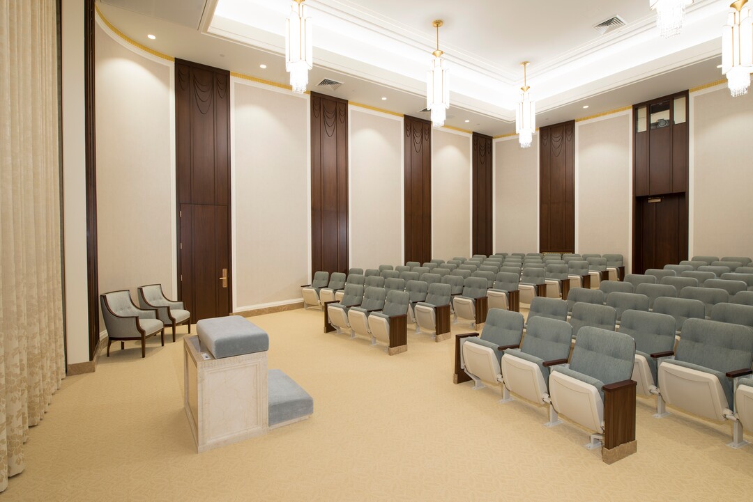 (photo courtesy LDS Church) An instruction room in the Jordan River Utah Temple.