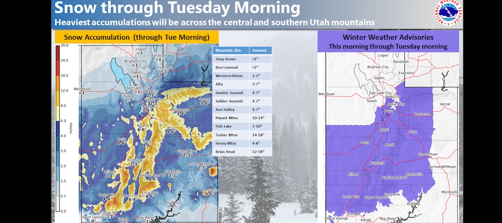 (Courtesy of the National Weather Service) Snow is expected in Utah on Monday.