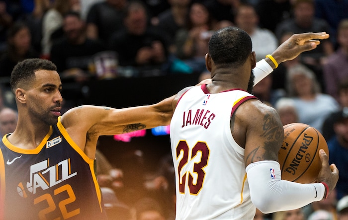 (Rick Egan  |  The Salt Lake Tribune)   Utah Jazz forward Thabo Sefolosha (22) gets called for a technical foul along with Cleveland Cavaliers forward LeBron James (23), after a little argument on the court , in NBA action Utah Jazz vs Cleveland Cavaliers, in Salt Lake City,  Saturday, December 30, 2017.


