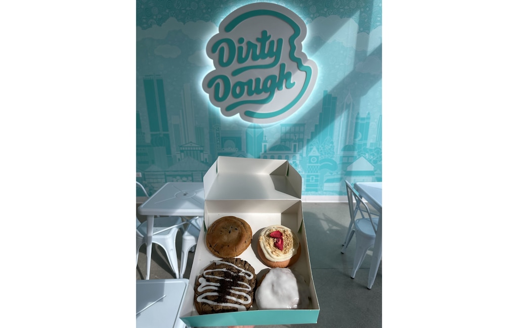 (Dean Da Valle) Dirty Dough cookies shown with the company's trademark logo at the location in South Barrington, Illinois, on Sept. 5, 2025.