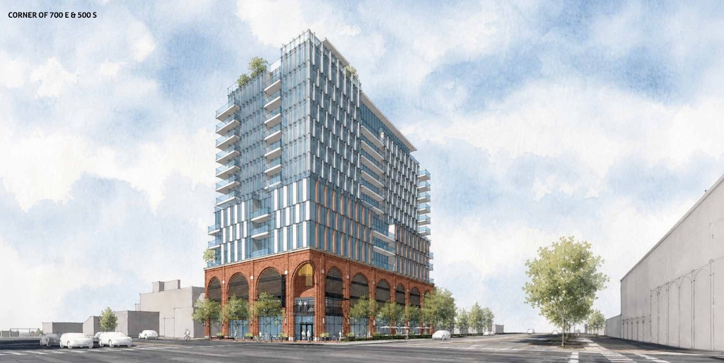 (WATG) Rendering of a proposed condominium high-rise tentatively called Trolley House Residences, to be built adjacent to Salt Lake City's Trolley Square shopping and entertainment center near 700 East and 500 South.