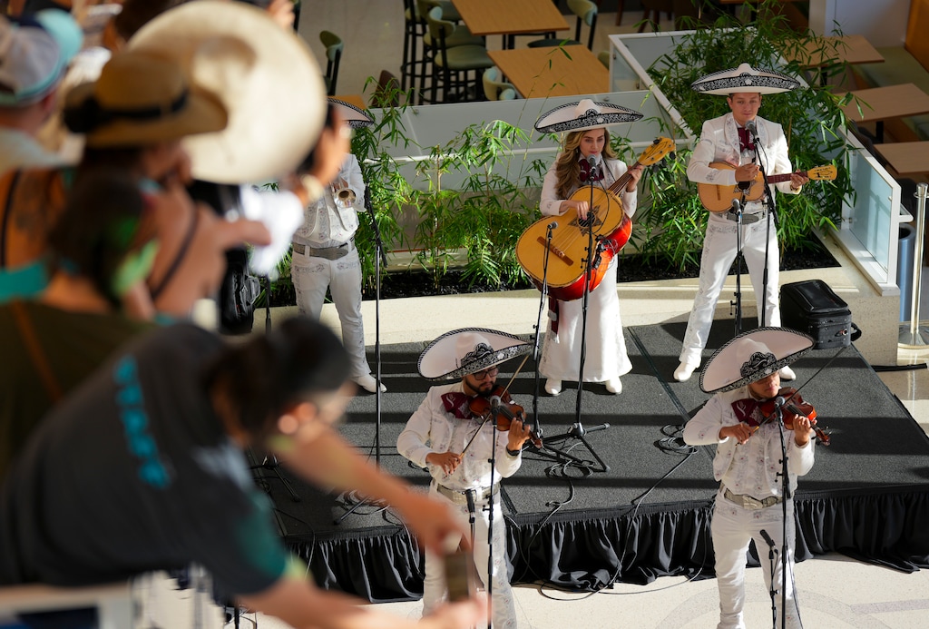 (Bethany Baker  |  The Salt Lake Tribune) Mariachi Guzman performs during the Mariachi Festival at Eccles Theater in Salt Lake City on July 19, 2024.