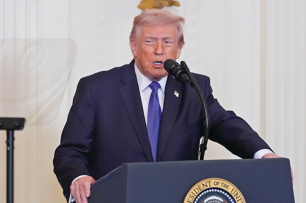 (Alex Brandon | AP) President Donald Trump speaks about Iran before a Medal of Honor ceremony in the East Room of the White House, Monday, March 2, 2026, in Washington.