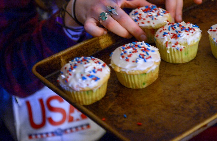 (Leah Hogsten | The Salt Lake Tribune) Westminster students and friends of first-time Olympian Darian Stevens gathered for a watch party in Sugar House to cheer on Stevens as she competes in her first qualifying ski slopestyle competition run Friday, Feb. 16, 2018 during the 2018 Pyeongchang Winter Olympics. Stevens is a graduate of the Park City Winter Sports School and a business major at Westminster.