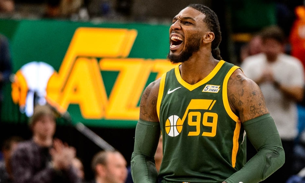 (Trent Nelson | The Salt Lake Tribune)  Utah Jazz forward Jae Crowder (99) celebrates as the Utah Jazz host the Denver Nuggets, NBA basketball in Salt Lake City on Wednesday Jan. 23, 2019.