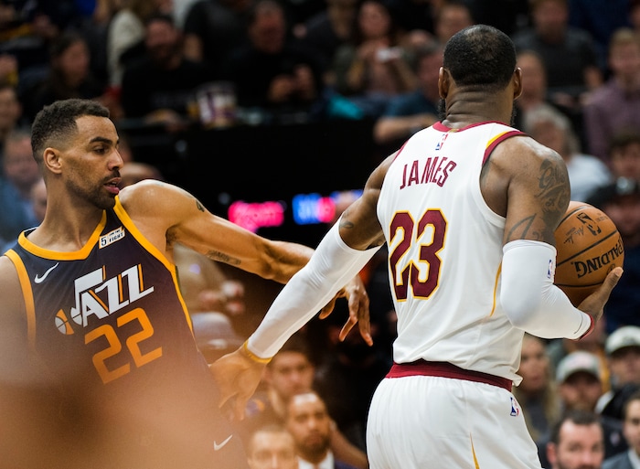 (Rick Egan  |  The Salt Lake Tribune)   Utah Jazz forward Thabo Sefolosha (22) gets called for a technical foul along with Cleveland Cavaliers forward LeBron James (23), after a little argument on the court , in NBA action Utah Jazz vs Cleveland Cavaliers, in Salt Lake City,  Saturday, December 30, 2017.


