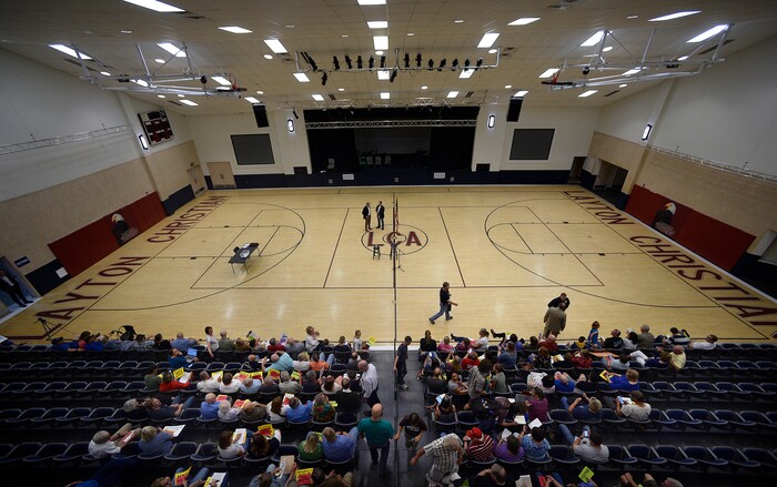 (Scott Sommerdorf   |  The Salt Lake Tribune)   
The crowd was still filing in for Congressman Rob Bishop's town hall meeting held at Layton Christian Academy in Layton, Utah, Friday, August 25, 2017.