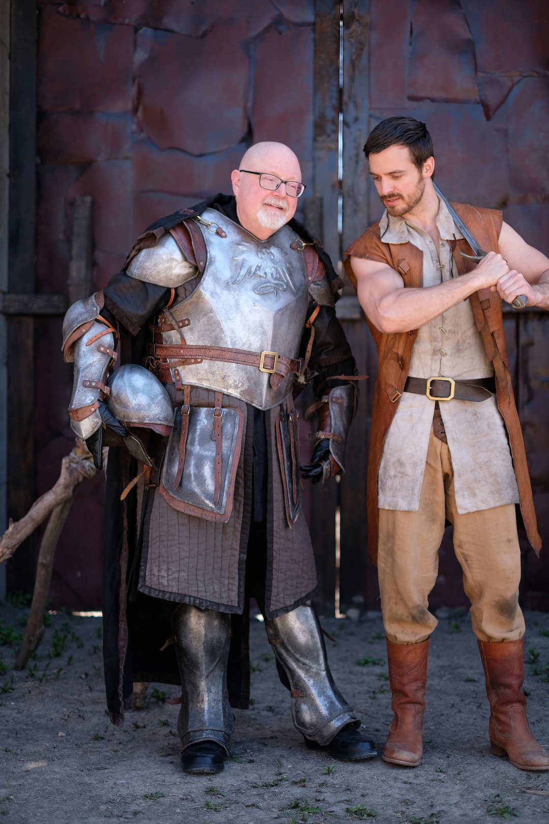 (Photo courtesy Doug Pasko) Salt Lake Tribune TV critic Scott D. Pierce and “Outpost” star Jake Stormoen on the set of the show in Springville.