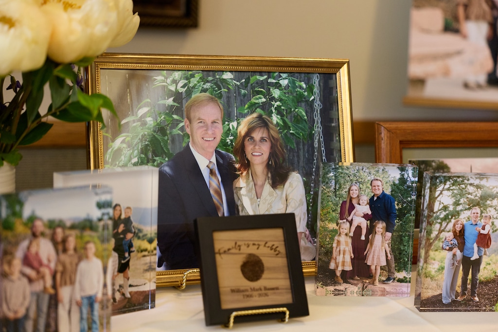 (The Church of Jesus Christ of Latter-day Saints) A display outside the chapel at the funeral for W. Mark Bassett in North Salt Lake on Tuesday, May 19, 2026.