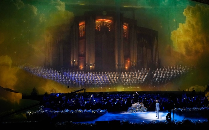 (Francisco Kjolseth | The Salt Lake Tribune) The Tabernacle Choir at Temple Square holds its annual Christmas Concert with special guests Stephanie J. Block and Sebastian Arcelus on Thursday, Dec. 11, 2025,