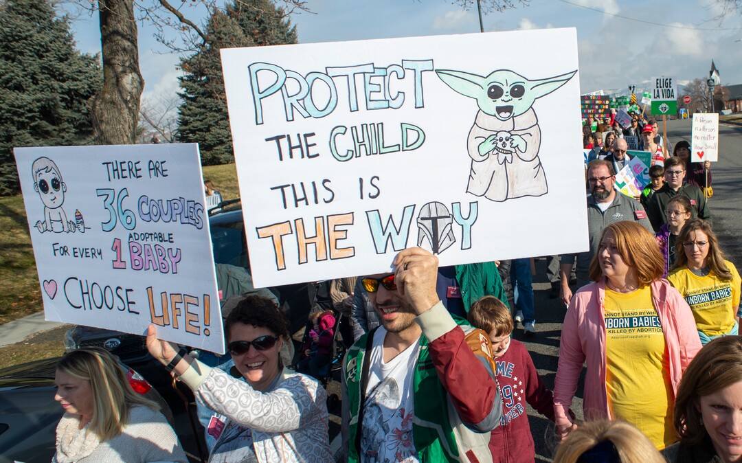 (Rick Egan  |  The Salt Lake Tribune)     Hundreds of marchers walk around the  Utah State Capitol, in the March for Life Utah 2020, Saturday, Jan. 25, 2020.