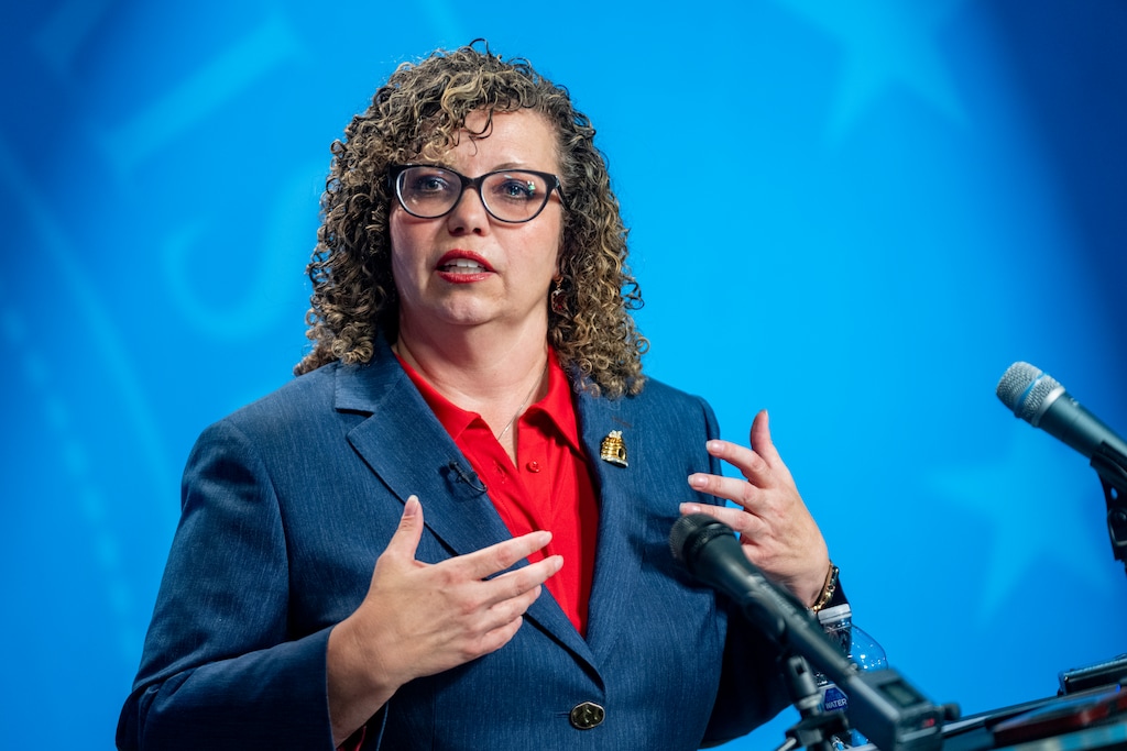 (Rick Egan | The Salt Lake Tribune) Celeste Maloy answers questions from the media after the 3rd Congressional District GOP debate with Phil Lyman in Salt Lake City on Monday, June 1, 2026.