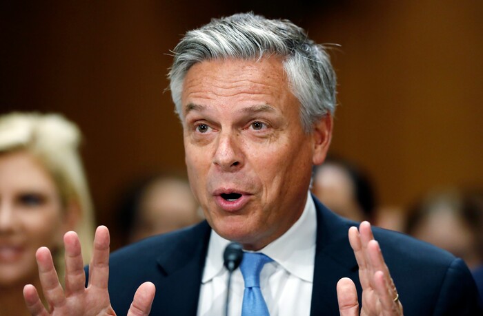 (AP Photo/Alex Brandon) Former Utah Gov. Jon Huntsman testifies during a hearing of the Senate Foreign Relations Committee on his nomination to become the U.S. ambassador to Russia, on Capitol Hill, Tuesday, Sept. 19, 2017 in Washington.