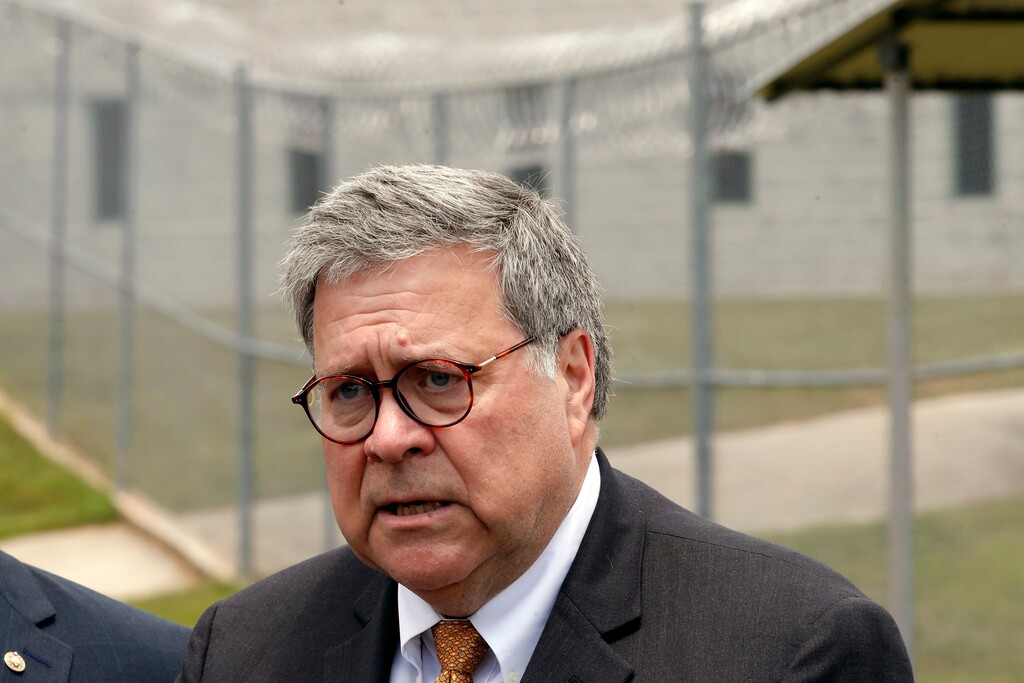 (John Bazemore | AP) Attorney General William Barr speaks to reporters after a tour of a federal prison Monday, July 8, 2019, in Edgefield, S.C.